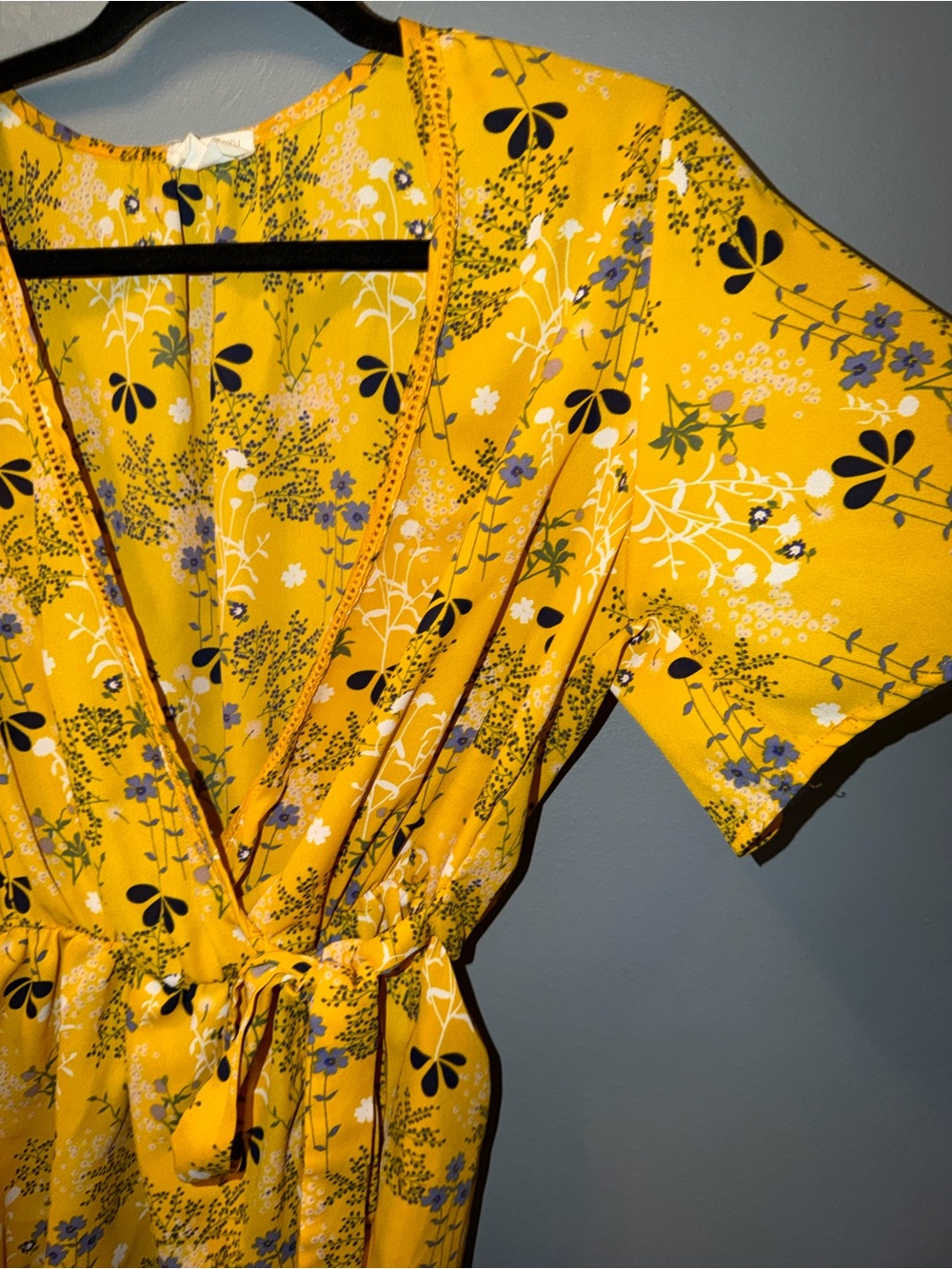 Sienna Sky Yellow Floral Wrap Peplum Top - Picture 3 of 6